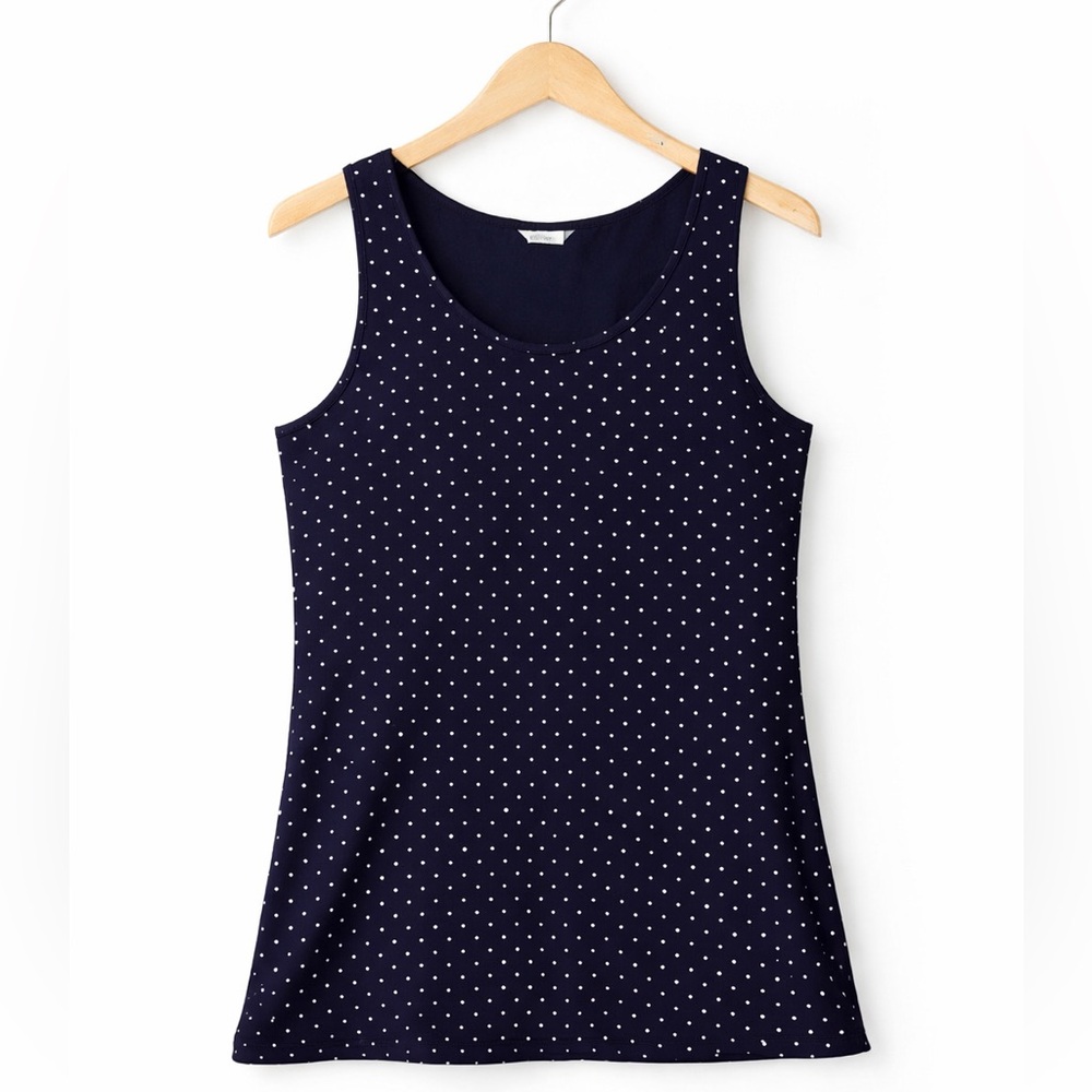 Polka Dot Prima Cotton Navy Tank Top Medium
